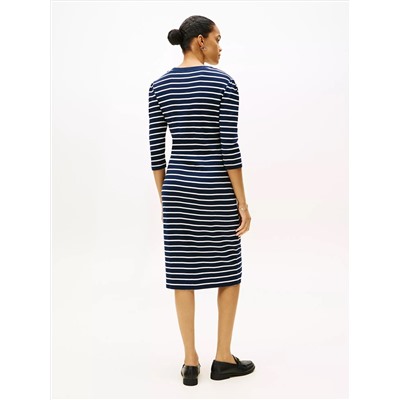 Puff-Sleeve Rib-Knit Dress