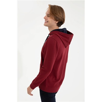 Erkek Vişne Kapüşonlu Basic Sweatshirt