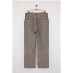 Gri Yüksek Bel Geniş Paça Denim Büyük Beden Jeans TBBSS24CJ00028