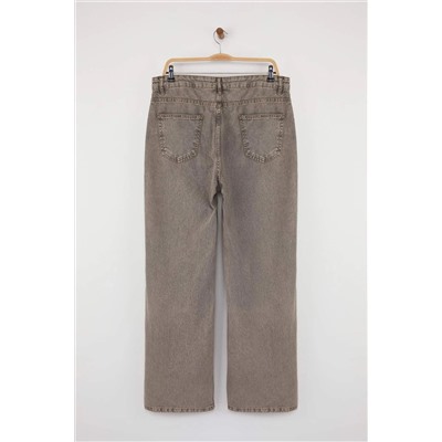 Gri Yüksek Bel Geniş Paça Denim Büyük Beden Jeans TBBSS24CJ00028
