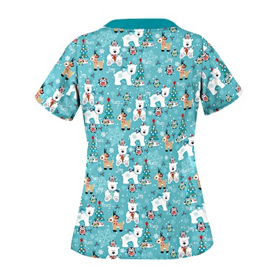 UA Antarctic Christmas Amazing Aqua Print Scrub Top