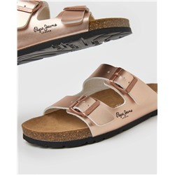 Pepe Jeans Sandalias planas de mujer con cierre de doble hebilla y plantilla de corcho