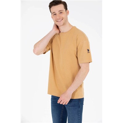 Erkek Camel Oversize Bisiklet Yaka Tişört