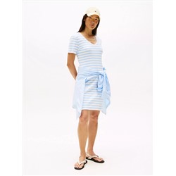 Striped Ribbed V-Neck T-Shirt Dress