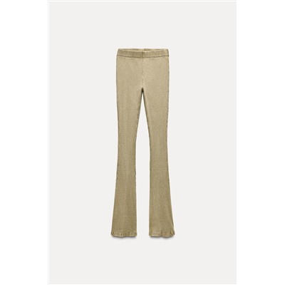 WASHED EFFECT RIBBED BELL BOTTOM TROUSERS