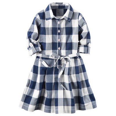 Gingham Poplin Shirt Dress