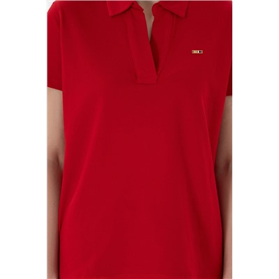 Kadın Kırmızı Basic Polo Yaka Tişört
