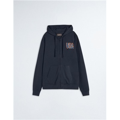 Hooded Fleece Jacket, Men, Dark Blue