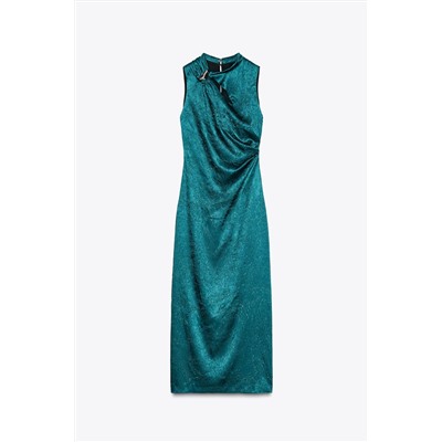 GOLD APPLIQUÉ SATIN MIDI DRESS