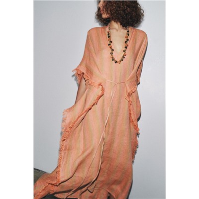 ZW COLLECTION 100% LINEN MULTI-POSITION KAFTAN DRESS