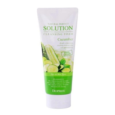 DEOPROCE NATURAL PERFECT SOLUTION CLEANSING FOAM GREEN EDITION CUCUMBER Пенка для умывания с экстрактом огурца 170г