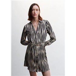 Vestido camisero rayas cinturón -  Mujer | MANGO OUTLET España