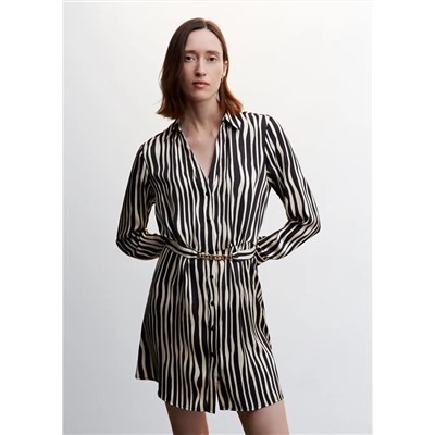 Vestido camisero rayas cinturón -  Mujer | MANGO OUTLET España