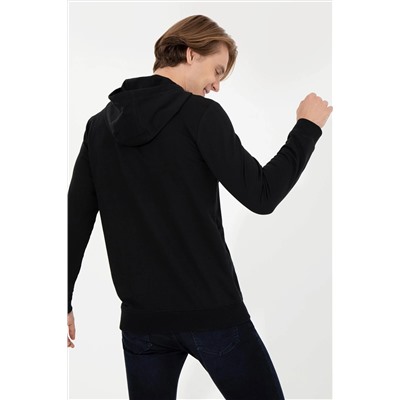 Erkek Siyah Kapüşonlu Basic Sweatshirt