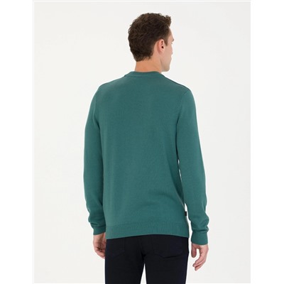 Yeşil Slim Fit Bisiklet Yaka Basic Triko Kazak