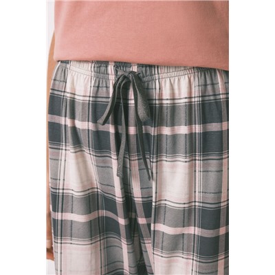 Pijama largo 100% algodón rosa cuadros Stitch