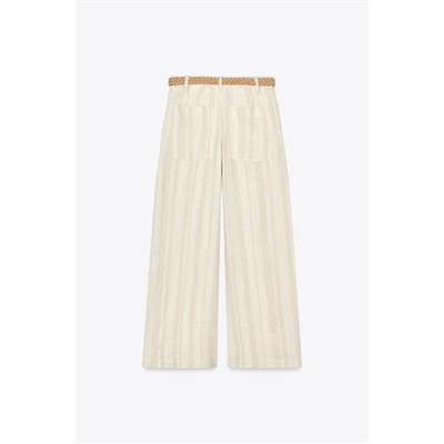 STRIPED WIDE-LEG TROUSERS WITH BELT