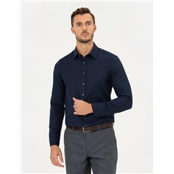 Lacivert Slim Fit Armürlü Gömlek