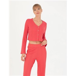 Fuşya Crop Top Örme Hırka