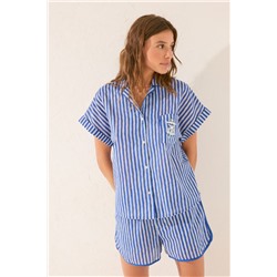 Pijama corto camisero rayas azul Garfield