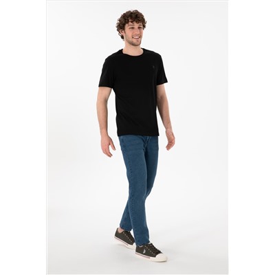 Erkek Regular Fit Bisiklet Yaka Siyah Basic Tişört