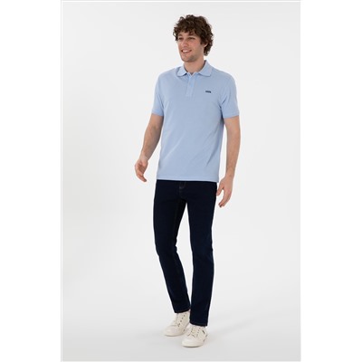 Erkek Regular Fit Polo Yaka Açık Mavi Basic Tişört