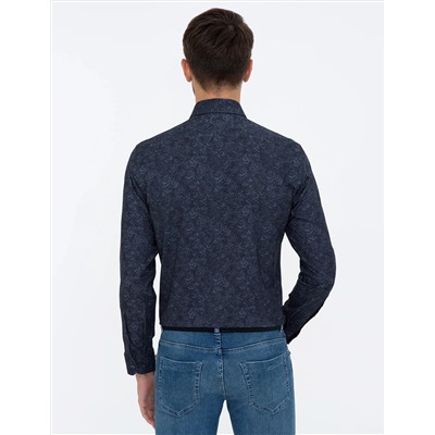 Lacivert Slim Fit Uzun Kollu Gömlek