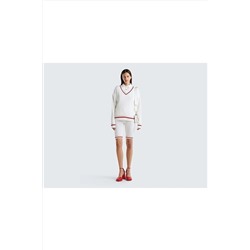 United Colors of Benetton Kadın Krem Çizgili V Yaka Bol Kesim Kazak 123P1298E4013-074