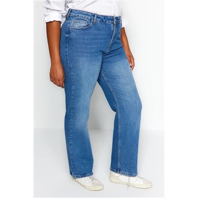 More Sustainable Koyu Mavi Yüksek Bel Comfort Straight Fit Büyük Beden Jeans TBBAW24CJ00045