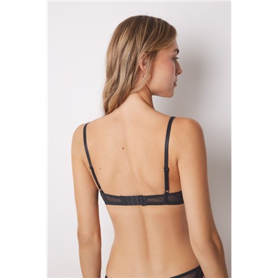 GORGEOUS Sujetador push up relleno encaje tul plumeti gris