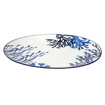 Блюдо, 40х30 см, керамика К, белое, овальное, Синие кораллы, Blue Coral, 63288