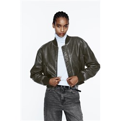 WORN EFFECT LEATHER EFFECT BOMBER JACKET