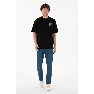 Erkek Oversize Fit Bisiklet Yaka Siyah Tişört