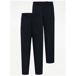 Boys Navy Slim Leg School Trousers 2 Pack