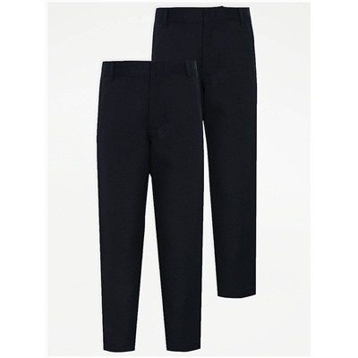 Boys Navy Slim Leg School Trousers 2 Pack