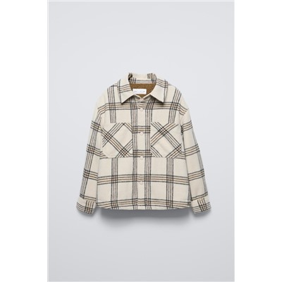 CHECK FAUX SHEARLING OVERSHIRT