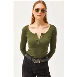 Olalook Kadın Haki Patlı Kaşkorse Bluz BLZ-19000588