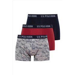U.S. Polo Assn. Erkek Lacivert - Baskılı - Bordo 3 Lü Boxer US.01.80450.INT