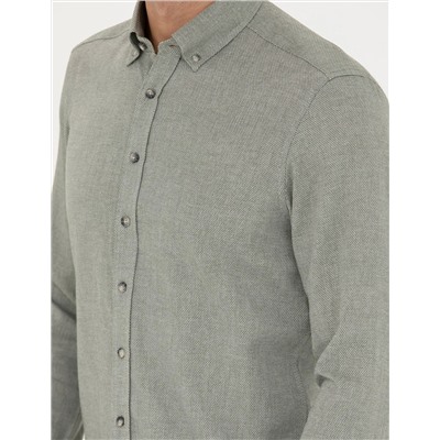 Yeşil Slim Fit Uzun Kollu Gömlek
