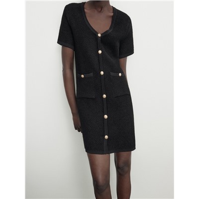 Vestido corto punto mini boucle botones