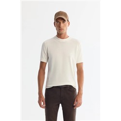 Ekru Yarım Balıkçı Yaka Kısa Kollu Triko T-Shirt