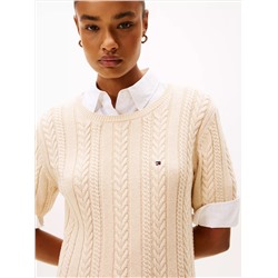 Short-Sleeve Cable Knit Sweater Dress