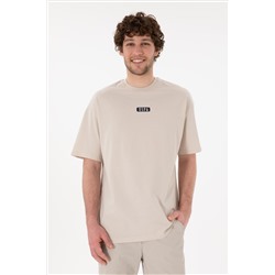 Erkek Oversize Fit Bisiklet Yaka Taş Tişört