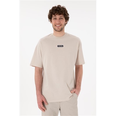 Erkek Oversize Fit Bisiklet Yaka Taş Tişört