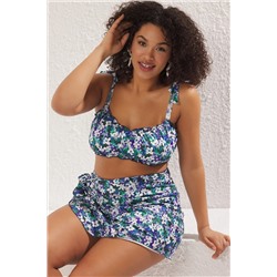 Çok Renkli Çiçek Desenli Fiyonk Detaylı Büyük Beden Bikini Üstü TBBSS25CT00005