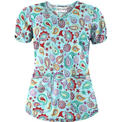 UA Gypsy Jewel Angel Blue Print Scrub Top