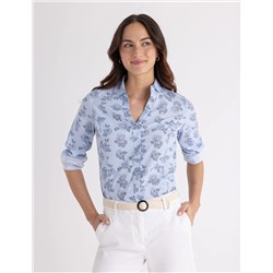 LONG SLEEVE FITTED PRINTED POPLIN SHIRT