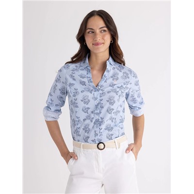 LONG SLEEVE FITTED PRINTED POPLIN SHIRT