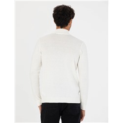 Ekru Slim Fit Yarım Balıkçı Basic Triko Kazak