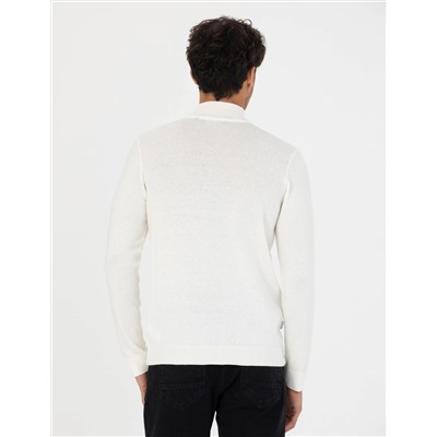 Ekru Slim Fit Yarım Balıkçı Basic Triko Kazak